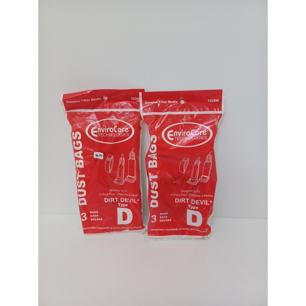 Dirt Devil EnviroCare Technologies Type D 123SW Filter Media Bags 2 packs 6 bags